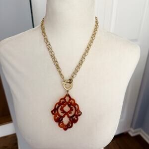 ZENZII Tortoise Brown Deco Acrylic Pendant 2-in-1 T-Clasp Gold Chain Necklace